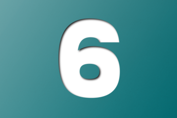 Green paper font number 6 isolated on transparent background.