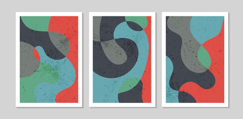 Obraz na płótnie Canvas Set of abstract contemporary mid century posters with Abstract shapes and texture. Design for wallpaper, background, wall decor, cover, print, card. Modern boho minimalist art. Vector illustration.
