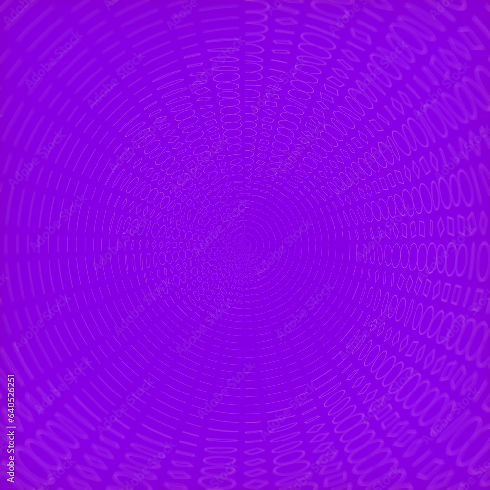 Leinwandbilder spiral diverging wave of planar circles and squares on purple background. 3d rendering digital illus
