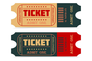 Two Retro style Ticket templates. Green, yellow and red colors
