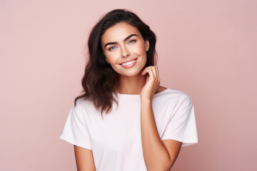 Fototapeta premium A Smiling Woman In A White T - Shirt