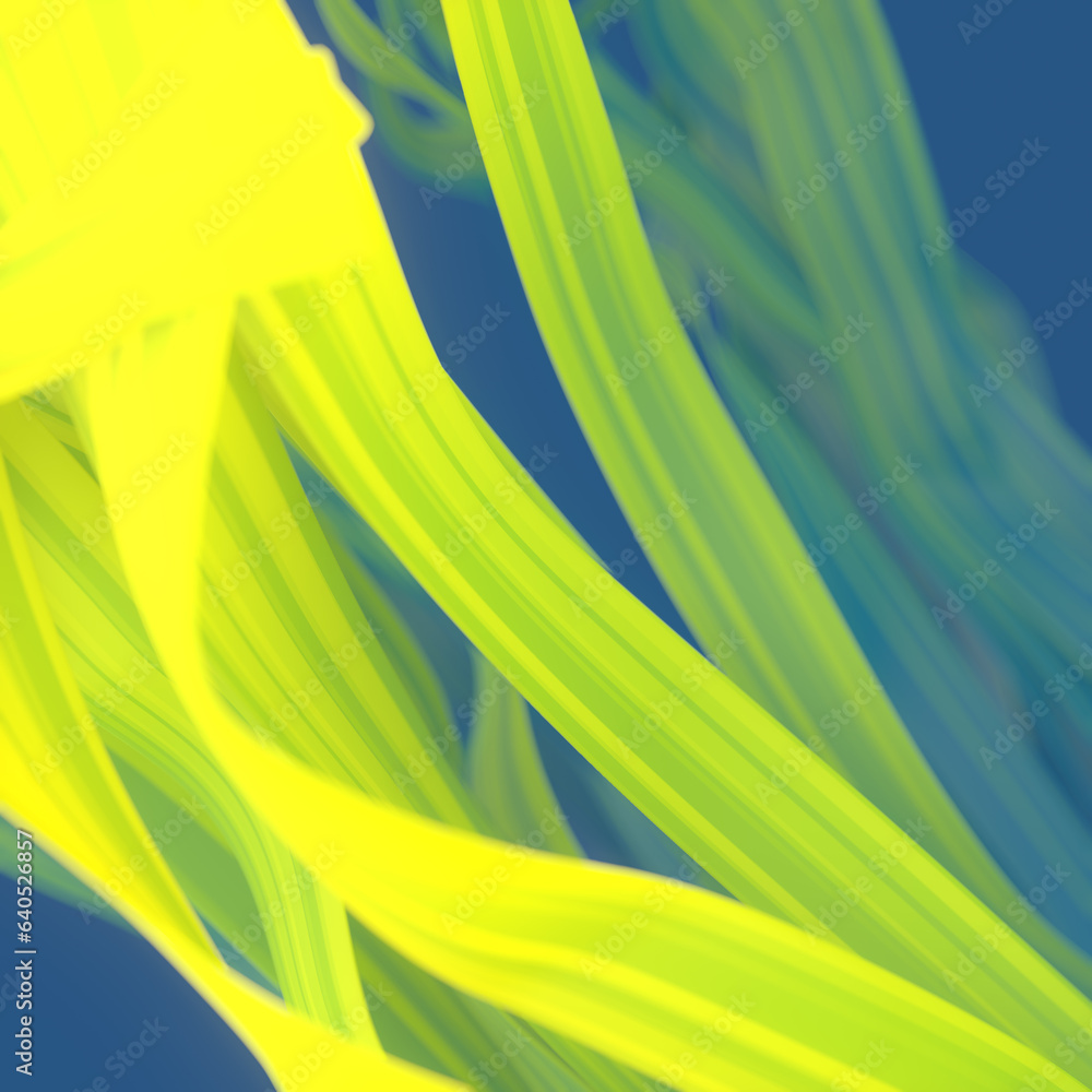 Poster Flying colored stripes of fabric in the wind. Modern 3d rendering graphic concept. Abstract background