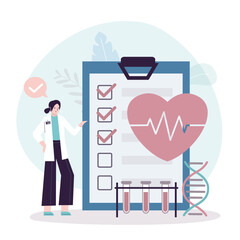 Check of heart and circulatory system. Search for harmful bacteria, germs and pathogens. Woman doctor cardiologist examines heart. Laboratory researches and analyse