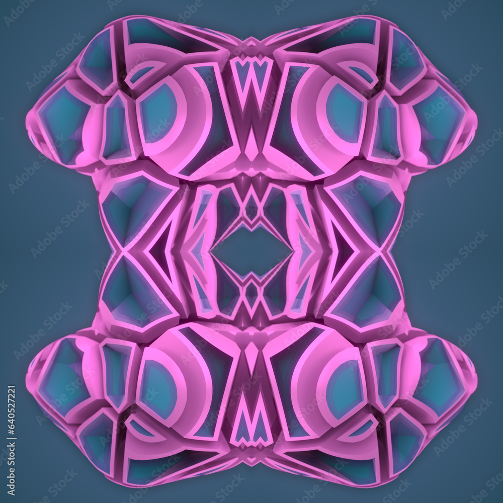 Poster Abstract crystal structure with fancy neon crack pattern. 3d rendering digital illustration
