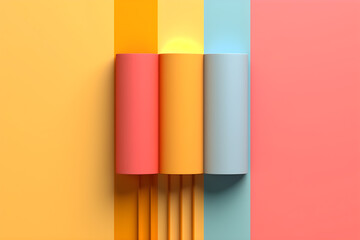 Abstract geometric background, orange, blue, yellow, and pink. AI Generative