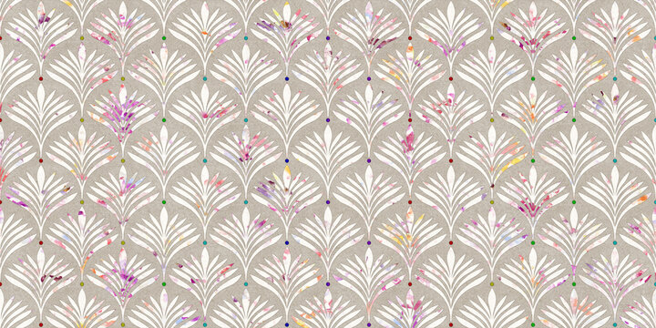 Seamless Pattern. Geometric Floral decorative texture.multi colour leavesLeaves stylish background.