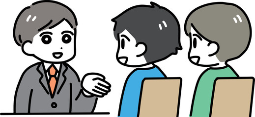 スーツの男性と笑顔で話す私服の男性二人