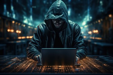 Hacker man attack on cyber network generate with Ai.