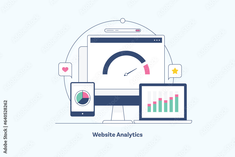 Aufkleber data visualization and reporting, analytics software presents e-business traffic source, marketing g