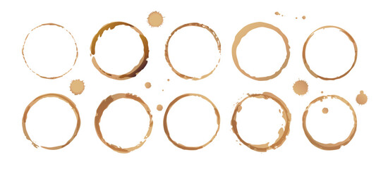 Vector coffee cup stains, Isolated On White Background, tea ring stamps Illustration