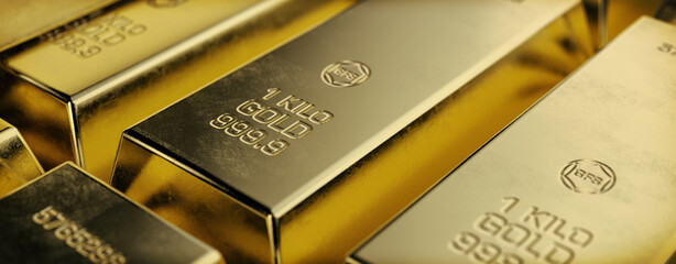 Stack of gold bars, Financial concepts.