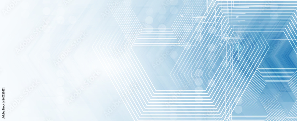 Aufkleber technology banner design with hexagons abstract background.