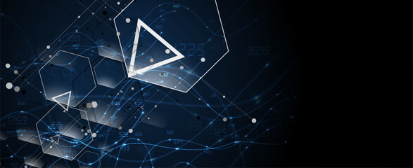 Technology banner design with hexagons abstract background.