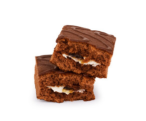 Caramel chocolate bar on white beckground