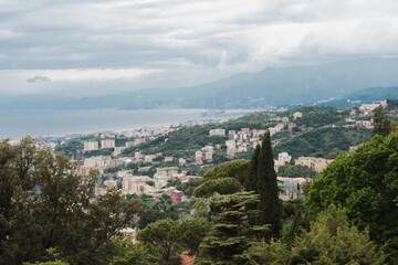 Postcard landscape, city view Genoa Italy