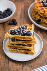 Belgian Blueberry Waffles Plated in Cafe
