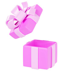 Open pink gift box 3d render illustration