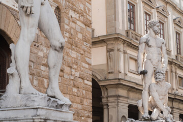 Fototapeta na wymiar Sculpture David Defeating Cacus, Palazzo Vecchio, Florence