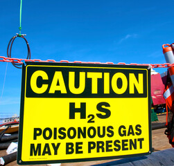 Gas caution sign at shipyard in Lake Charles, Louisiana