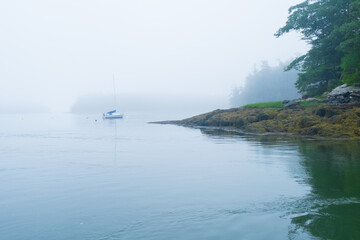 Sheepscot River near Edgecomb, Maine, in fog.