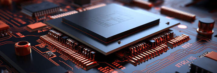 Platine als Design Hintergrund Motiv Nahaufnahme im Querformat f&uuml;r Banner, ai generativ