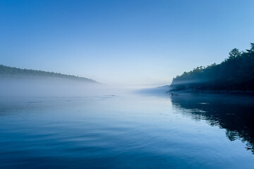 Sheepscot River near Edgecomb, Maine, in fog.