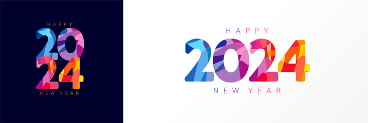 2024 colorful facet New Year numbers logo design concept. Art design template 2024. Christmas creative symbols Happy New Year greetings. Vector illustration for annual report, calendar title, diary