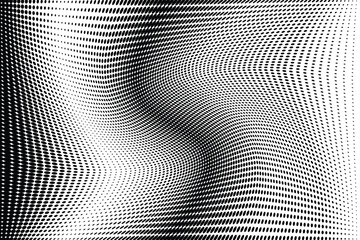Black and white wavy halftone dots grunge wide background
