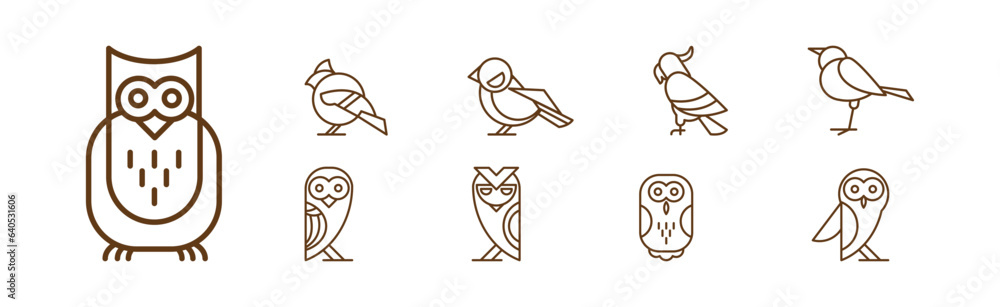 Poster bird icon drawn with thin line vector set