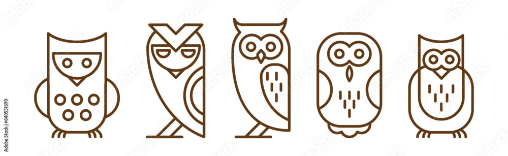 Poster bird icon drawn with thin line vector set