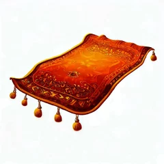 Tuinposter Beautiful Magic Flying Carpet with tassels and an intricate design Isolated on a white background © Shoofly 3D