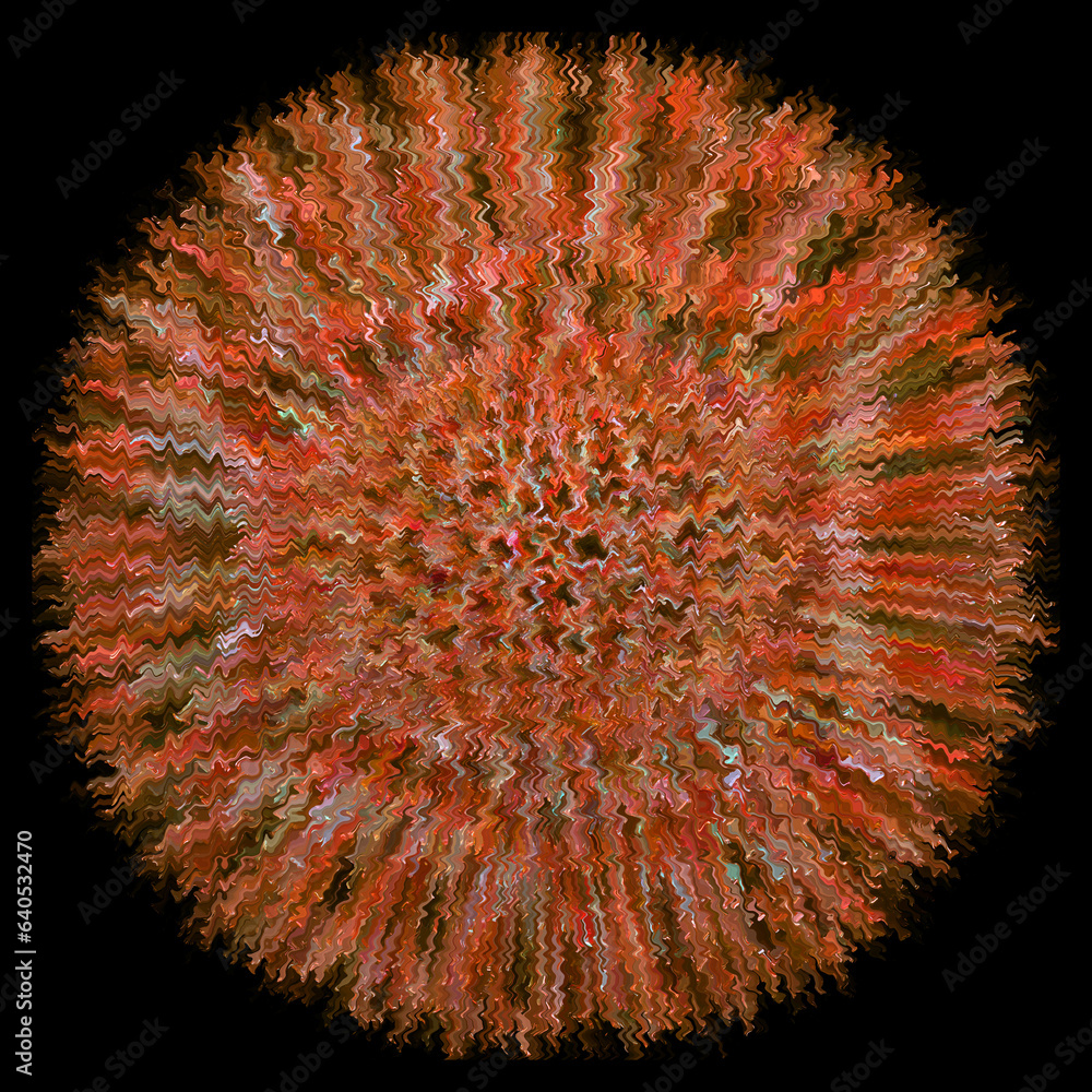 Aufkleber wavy exploding circular shape isolated on black background in square format