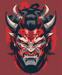 colorful demon mask mascot design in japanese