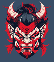 colorful demon mask mascot design in japanese