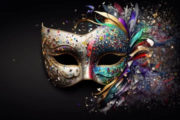 Gardinen colorful mask on a white background with confetti, holidays circus, carnival © rodrigo
