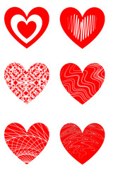 set of  red hearts with different patterns, Valentine's Day postcard
