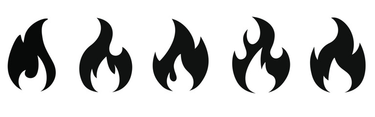 vector set of silhouettes of fire flames, collection of flaming logo element
