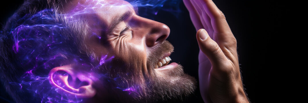 Business Mann bei dem Bioscanner zum Einloggen mit Gesichts und Fingertouch im Querformat als Banner, ai generativ