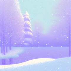 幻想的な雪の降る湖畔