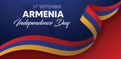 Armenia independence day waving flag vector background with map 
