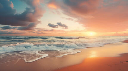 Naklejka na ściany i meble Beautiful tropical beach seascape at sunrise