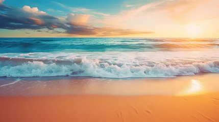 Foto auf Glas Beautiful tropical beach seascape at sunrise © Veniamin Kraskov
