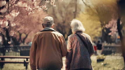 Obraz premium old couple walking in the park.