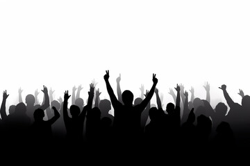 Cheering crowd at concert or sport event, isolated on white with copy space - obrazy, fototapety, plakaty