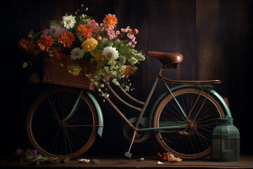 Fototapeta na wymiar Still life of vintage style bicycle and flowers.