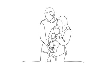 Continuous one line drawing Parents with babies. Family maternity concept. Doodle vector illustration.