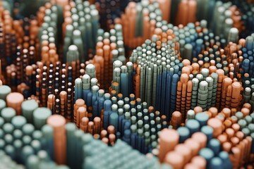 Abstract terrain created by colored cylinders