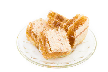 bee honeycombs wax without honey isolated on a white background