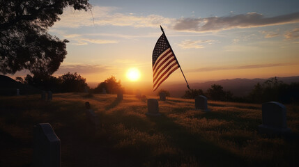 flag on the graves of soldiers on veterans day. 