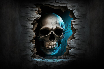 Abstract, surreal, creepy skull. Halloween night concept.